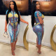Fashion Sexy Print Short Sleeve Midi Dress FOSF-8332