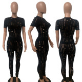 Ripped Hole Short Sleeve Pants Two Piece Set LSD-83189