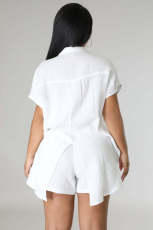 Casual Solid Color Split Short Sleeve Shorts Suit ANDF-1507