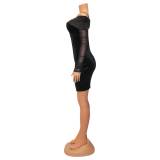 Sexy Tight Mesh Long Sleeve Patchwork Mini Dress GOSD-6836