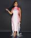Half-high Neck Rib Printed Ribbon Sleeveless Dress NIK-324
