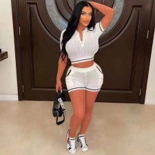 Lapel Short Sleeve Shorts Fashion Casual Two Piece Set NYF-8137