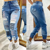 Fashion Letter Print Jeans OD-8534