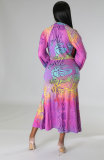 Fashion Printed Long Sleeve Split Skirts Two Piece Set XHXF-8661
