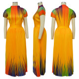 Print Short Sleeve Long Skirt Two Piece Set YF-10386