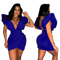 Sexy Deep V Backless Solid Mini Dress YF-10415
