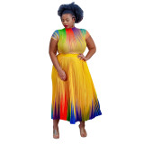 Print Short Sleeve Long Skirt Two Piece Set YF-10386