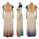 Print Short Sleeve Long Skirt Two Piece Set YF-10386