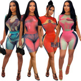 Printed Short Sleeve Shorts Two Piece Set TE-4592