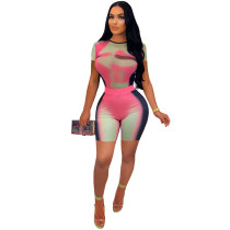 Printed Short Sleeve Shorts Two Piece Set TE-4592