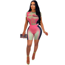 Printed Short Sleeve Shorts Two Piece Set TE-4592