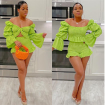 Solid Fashion Long Sleeve Shorts Two Piece Set BN-9404