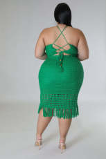 Plus Size Knitted Top And Skirt Two Piece Set OSM-5313