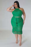 Plus Size Knitted Top And Skirt Two Piece Set OSM-5313