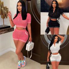 Sports Casual Crop Top Shorts Two Piece Set GWDS-230382