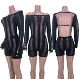 Sexy Solid Color Backless Long Sleeve Rompers MDF-5359