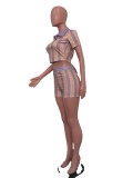 Printed Sexy Backless Short Sleeve Shorts Two Piece Set ORY-5238
