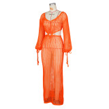 Sexy Hollow Knitted Beach Long Dress ZSD-0252