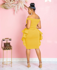Solid Color Fungus Edge Dress ZDF-31276