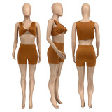 Solid Sleeveless Top And Shorts Two Piece Set GLF-08128