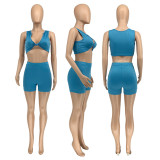 Solid Sleeveless Top And Shorts Two Piece Set GLF-08128