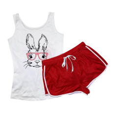 Sexy Rabbit Pattern Printed Two Piece Shorts Set SHD-9407