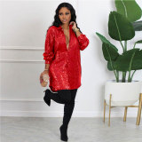 Sexy Long Sleeve Sequin Shirt Dress NY-2625