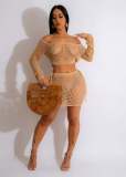 Knits Hollow Out Bandage Two Piece Skirts Set CM-8664