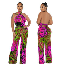 Sexy Backless Lace-Up Printed Jumpsuit YF-10417