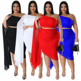 Plus Size Sexy Slash Shoulder Shawl Sleeve Two Piece Skirts Set NNWF-7810