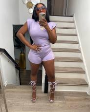 Solid Color Sleeveless Sport Two Piece Shorts Set WSM-5340