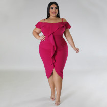 Plus Size Solid Color Slim Irregular Midi Dress NNWF-7806