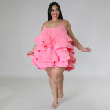 Plus Size Sexy Sleeveless Ruffles Sling Mini Dress NNWF-7808