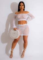 Knits Hollow Out Bandage Two Piece Skirts Set CM-8664
