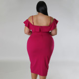Plus Size Solid Color Slim Irregular Midi Dress NNWF-7806