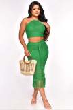 Tassel Fishnet Knitted Casual Two Piece Skits Set OSM-4387