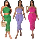 Tassel Fishnet Knitted Casual Two Piece Skits Set OSM-4387