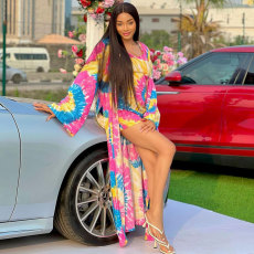 Casual Print Long Coat And Sling Dress 2 Piece Set FSXF-F501