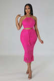 Tassel Fishnet Knitted Casual Two Piece Skits Set OSM-4387