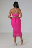 Tassel Fishnet Knitted Casual Two Piece Skits Set OSM-4387