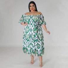 Plus Size Casual Print Tie Up Maxi Dress NNWF-7802