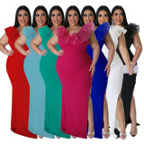 Plus Size Solid Color Slim Split Even Dress NNWF-7801