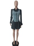 Flared Sleeve Vest And Shirt Dress 2 Piece Set MEM-88474