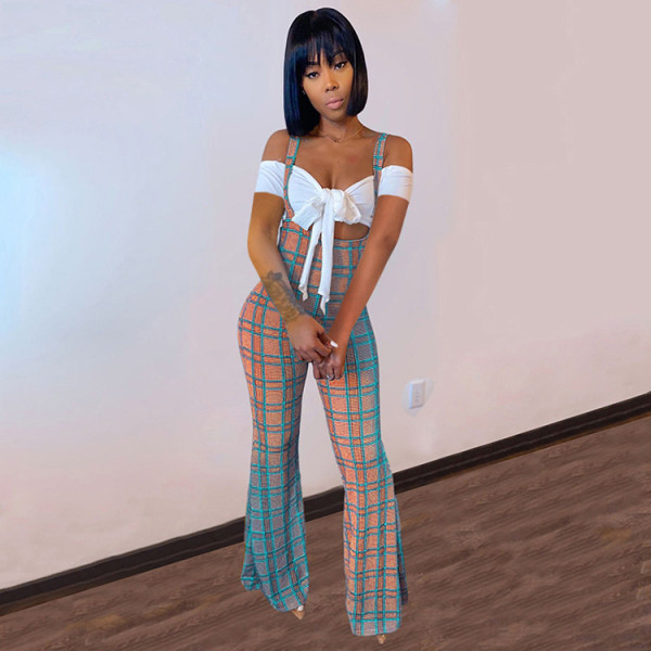 Short Sleeve High Waisted Plaid Two Piece Set GLF-08136