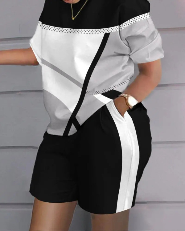 Plus Size Printed Fashion Short Sleeve 2 Piece Set GSRX-9024