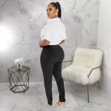 Short Sleeve Shirt Pants Contrast Color 2 Piece Set (With Waist Belt) YF-10447