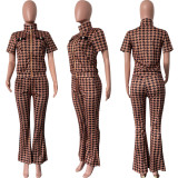 Fashion Print Zip Short Sleeve Pants Two Piece Set HMS-5567