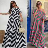 Plus Size One Shoulder Print Big Swing Maxi Dress NY-10417