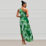 Slash Neck Sleeveless Print Maxi Dress YF-10437