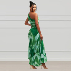 Slash Neck Sleeveless Print Maxi Dress YF-10437